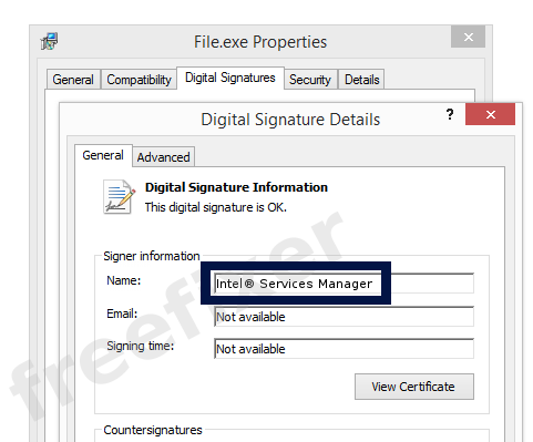 Screenshot of the Intel® Services Manager certificate